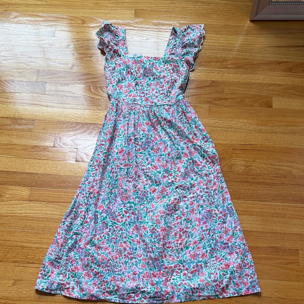 J crew factory Floral Ruffle Sleeve Midi Dress - Pink & Green